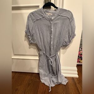 Xirena Blue & White Striped Cotton Shirt Dress XS Tie Waist